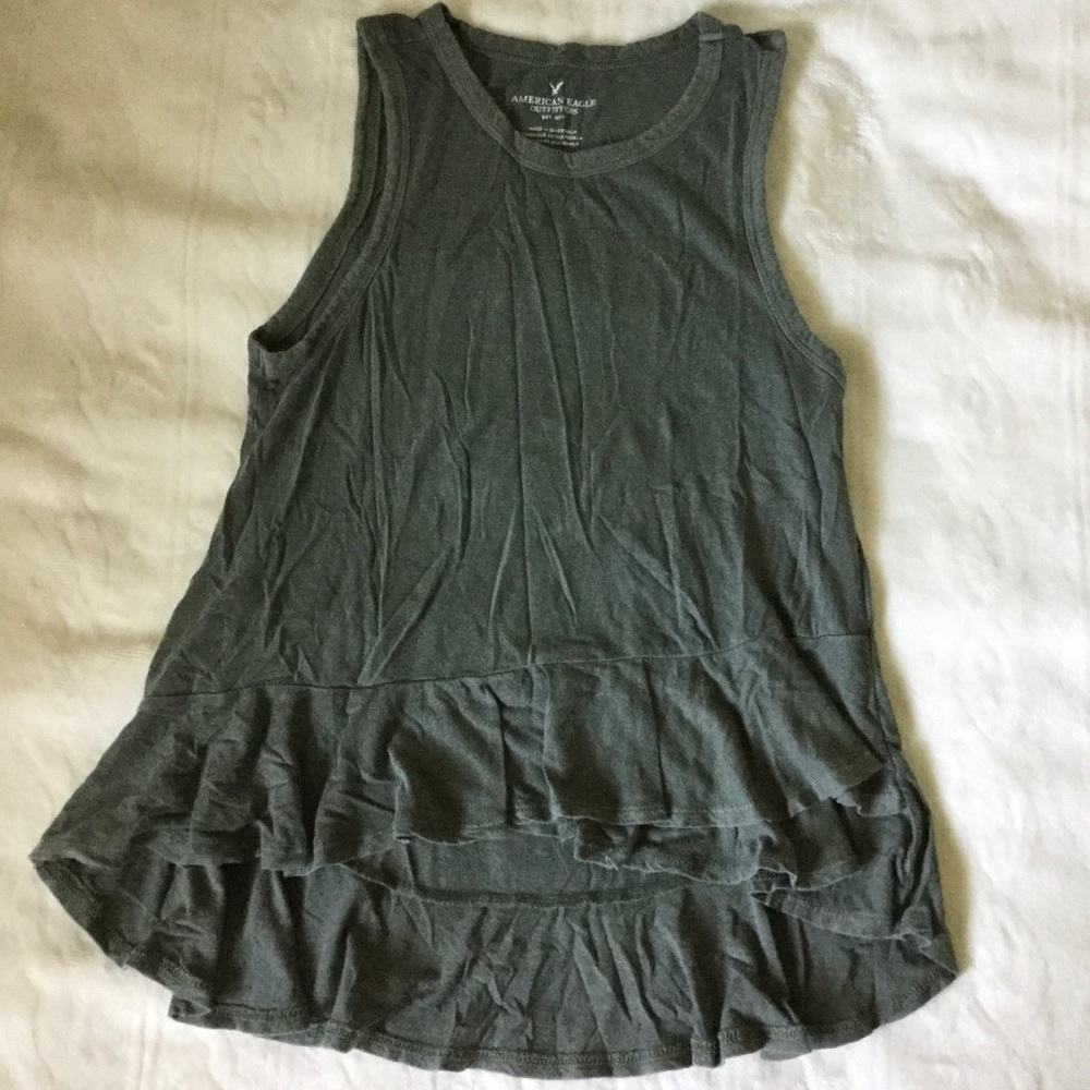 American Eagle Green Ruffled Top